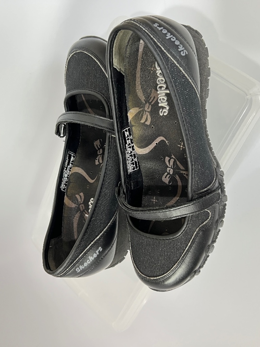 Skechers Biker Slip on Mary Jane Black Sparkle Canvas Size 6 - Picture 9 of 11